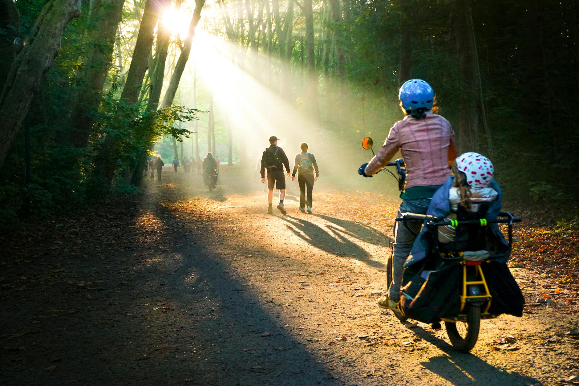 Family on a bike trail