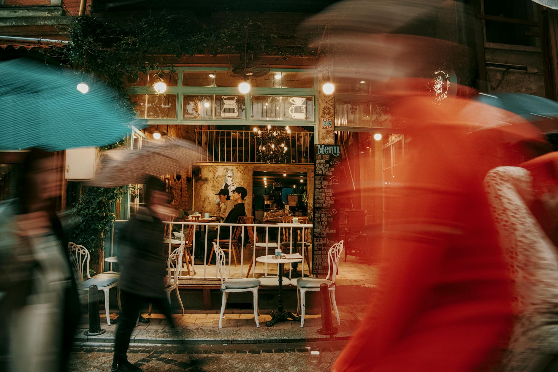 Rainy day cafe interior cozy