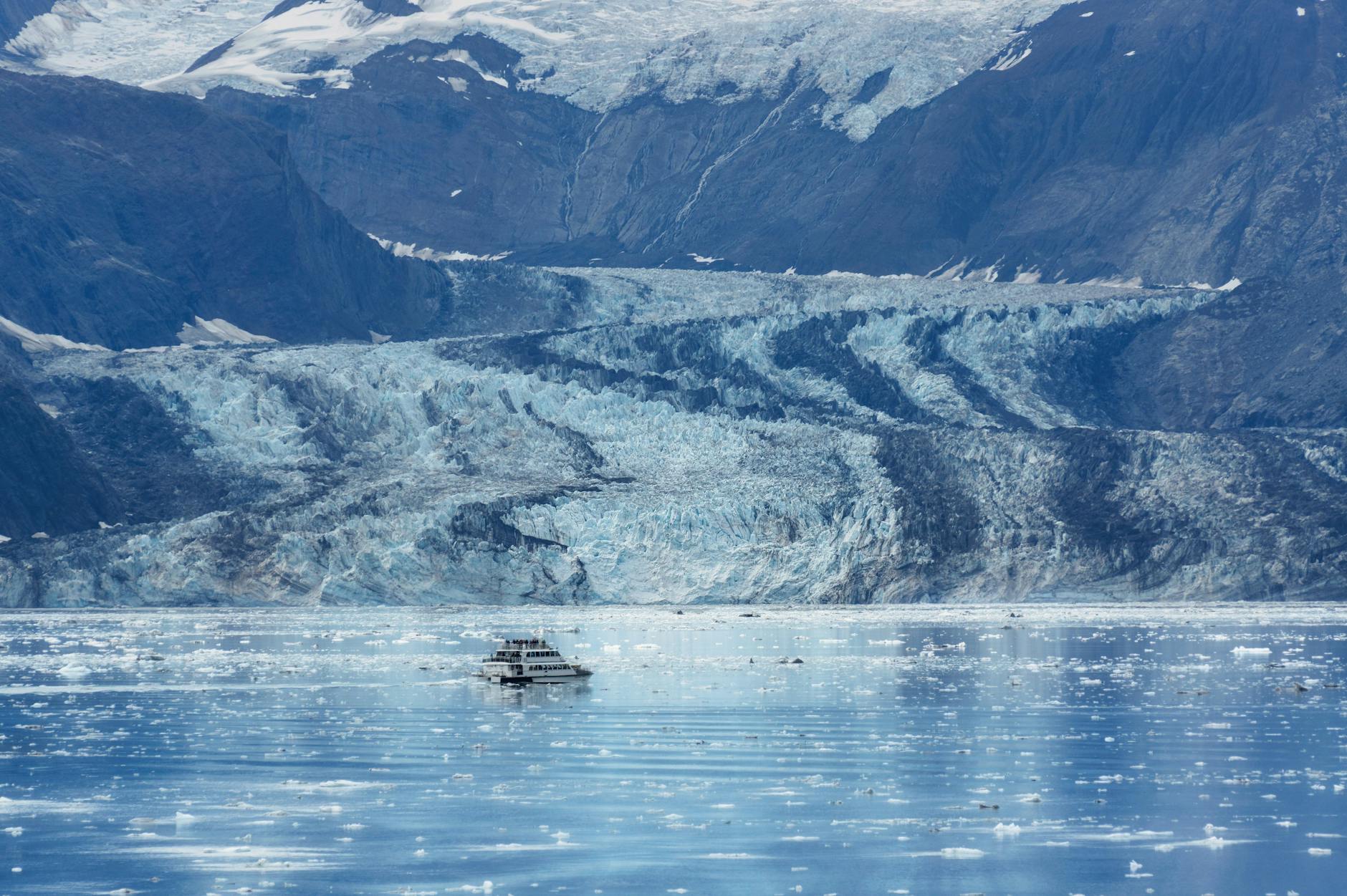 Alaska cruise ship passing glacier scenery