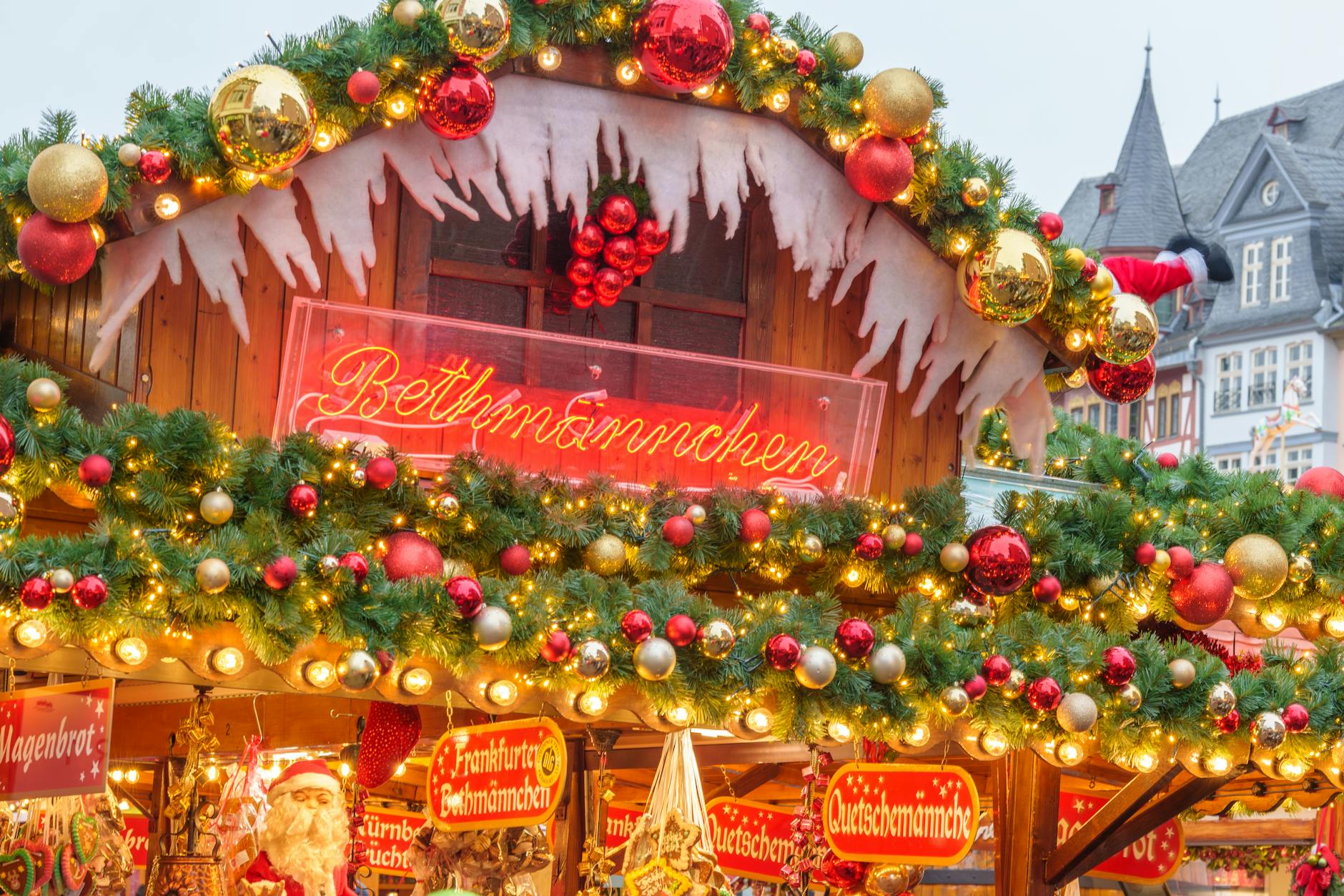 Outdoor Christmas market with festive lights