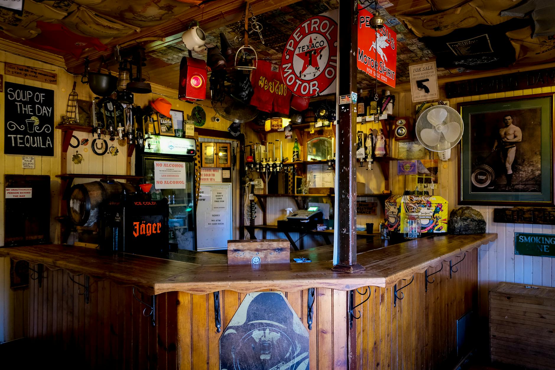 Neighbourhood pub interior wood and stools