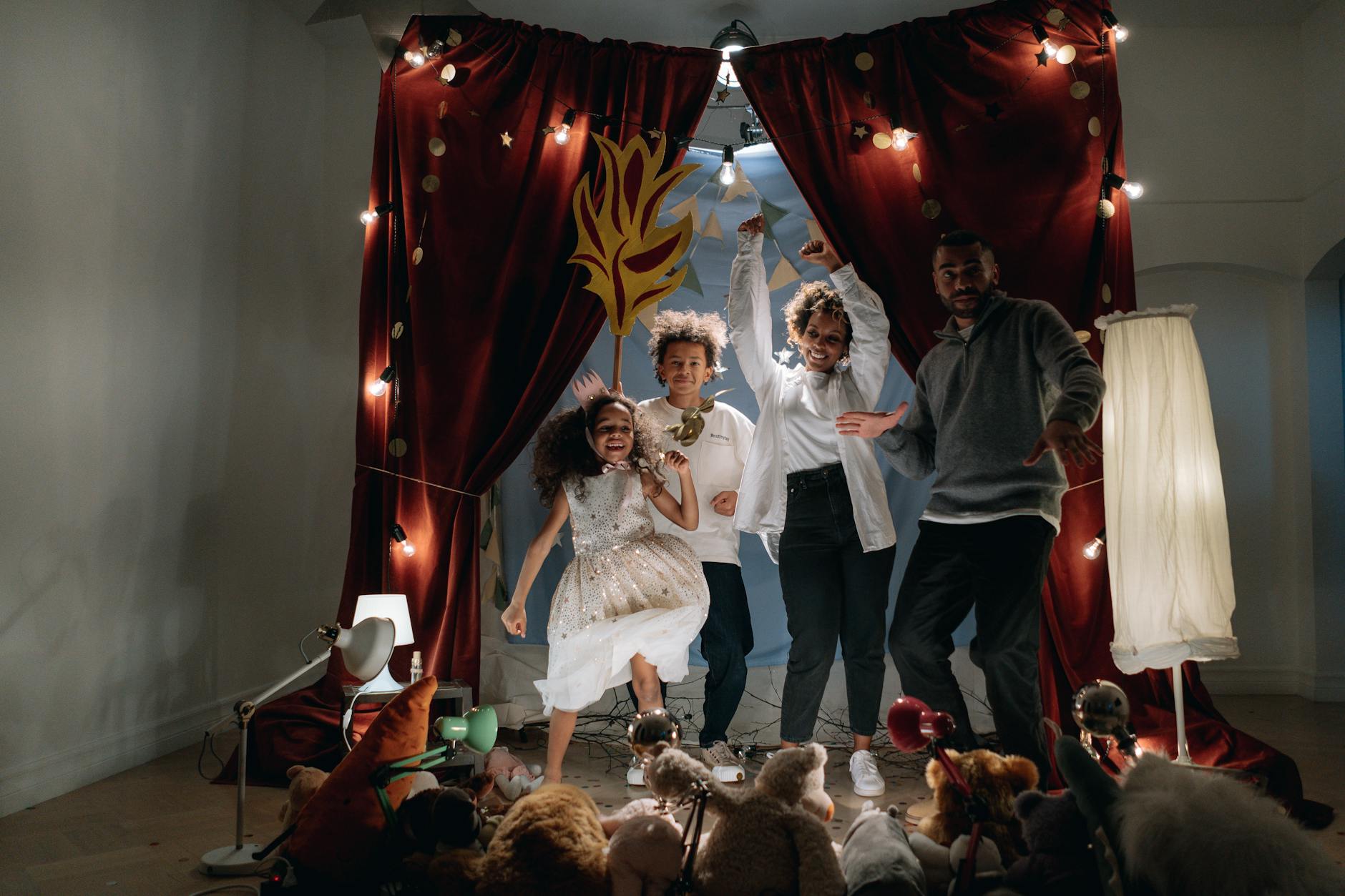 Family at a theatre attraction with children