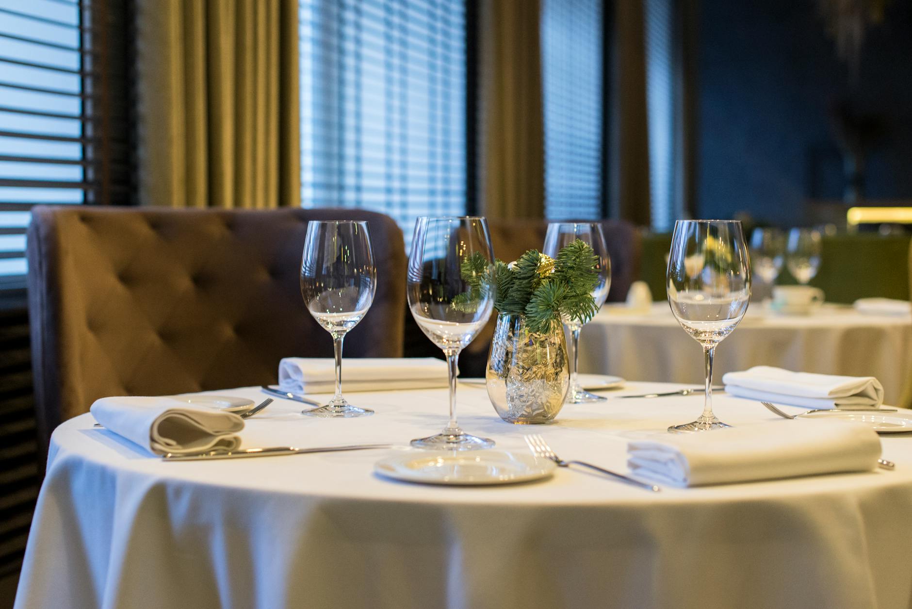 Restaurant interior with set dining tables