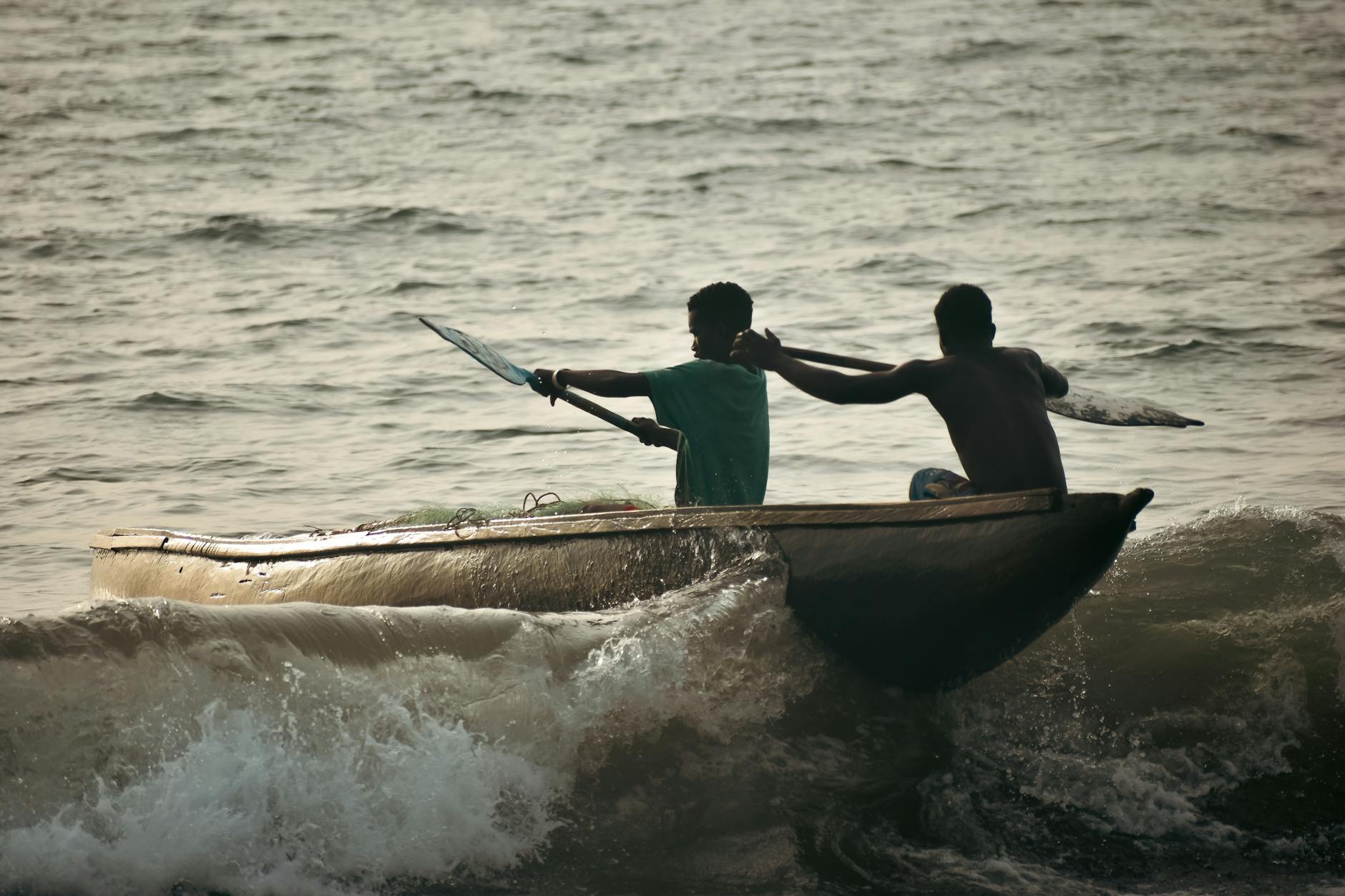 Traditional canoe on coastal ocean water