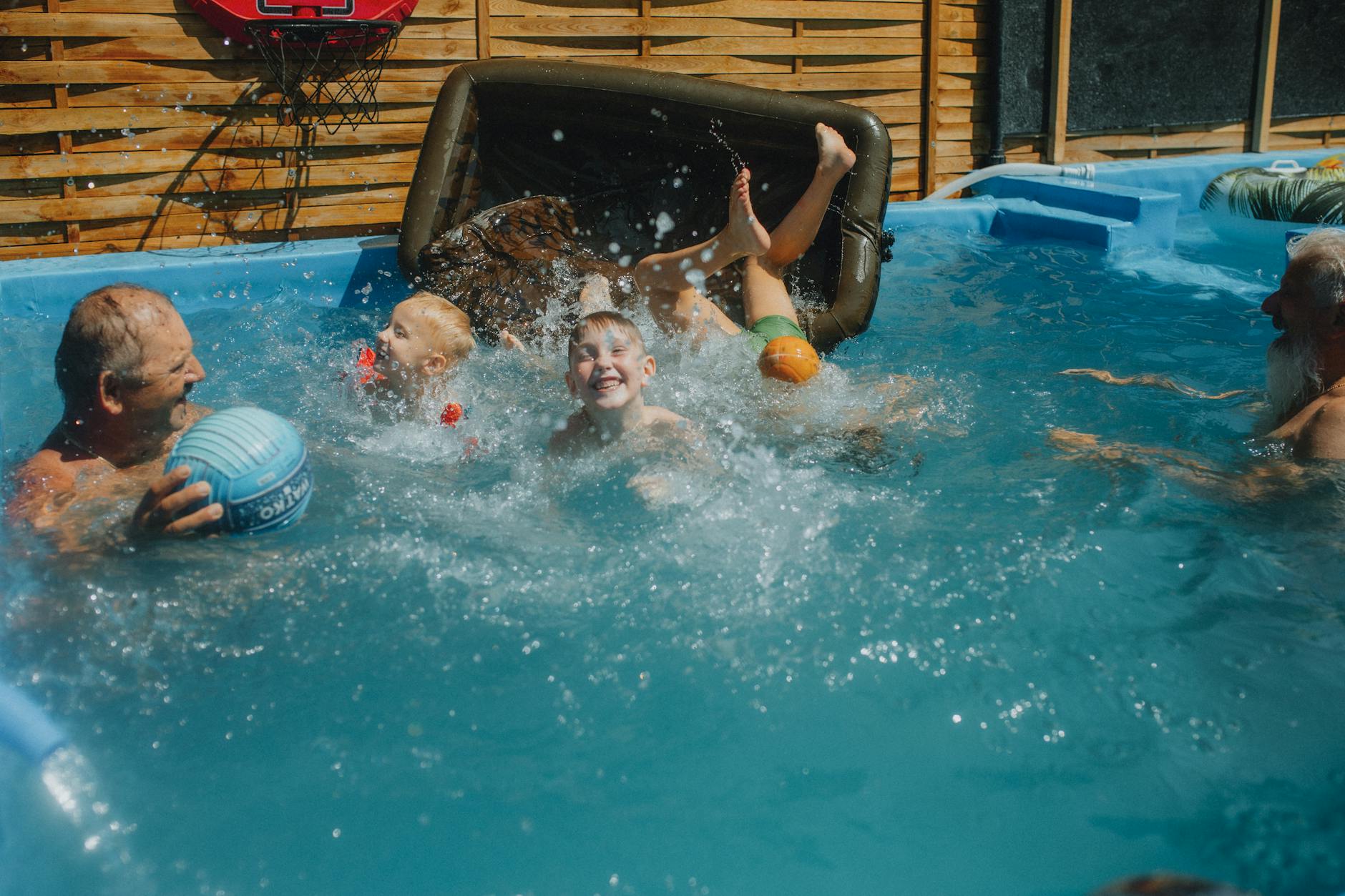 Outdoor family pool in summer
