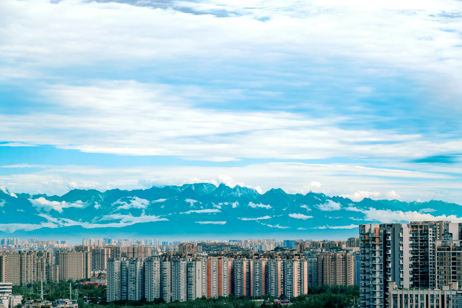 Panoramic Vancouver skyline with mountains
