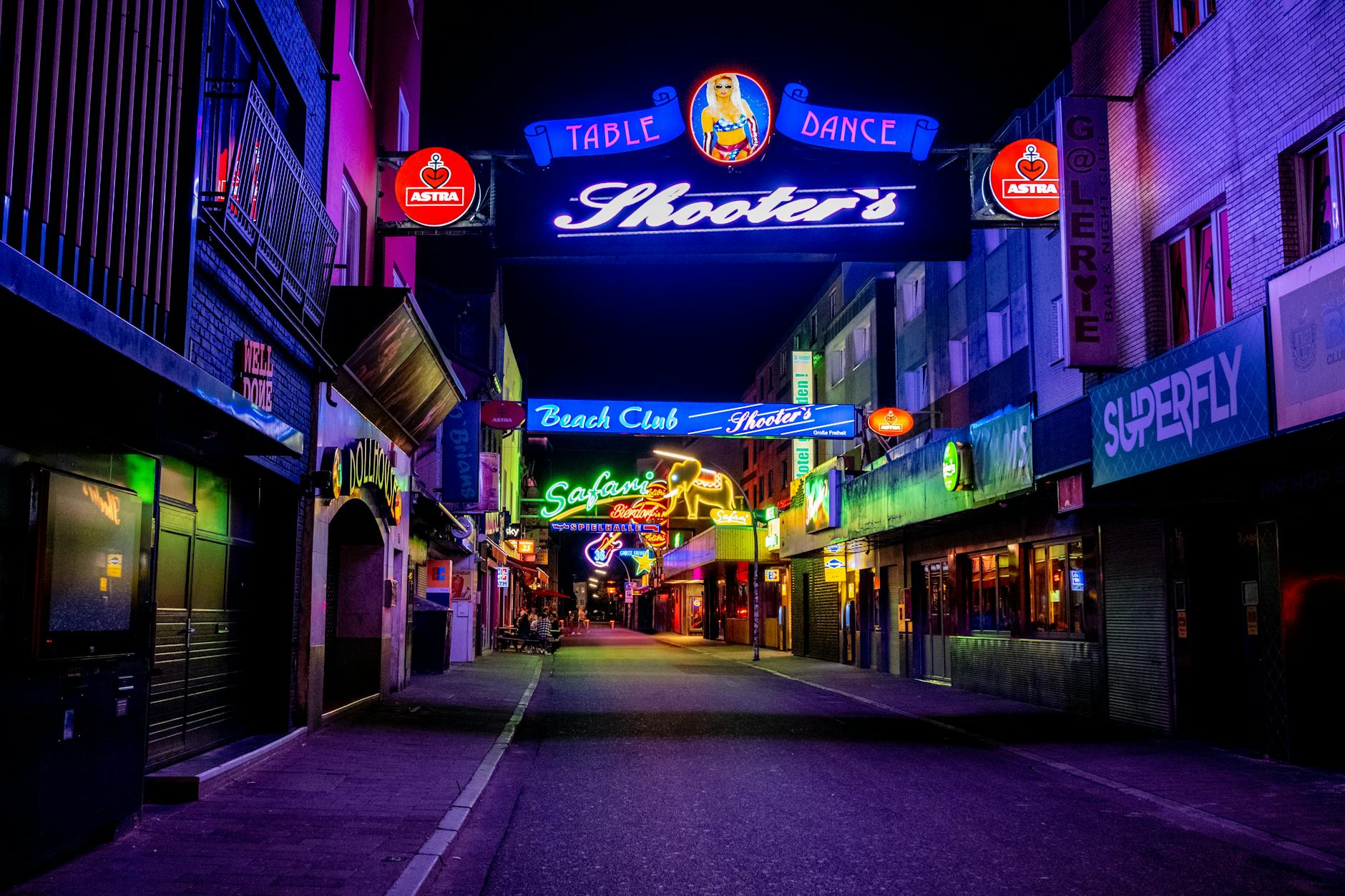 City nightlife neon street lights