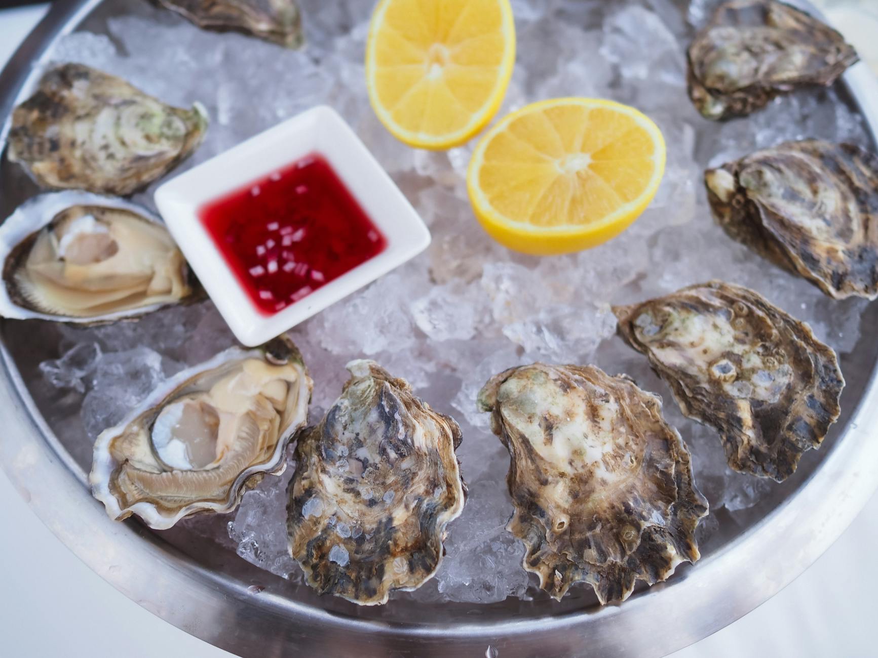 Pacific seafood platter with oysters and crab