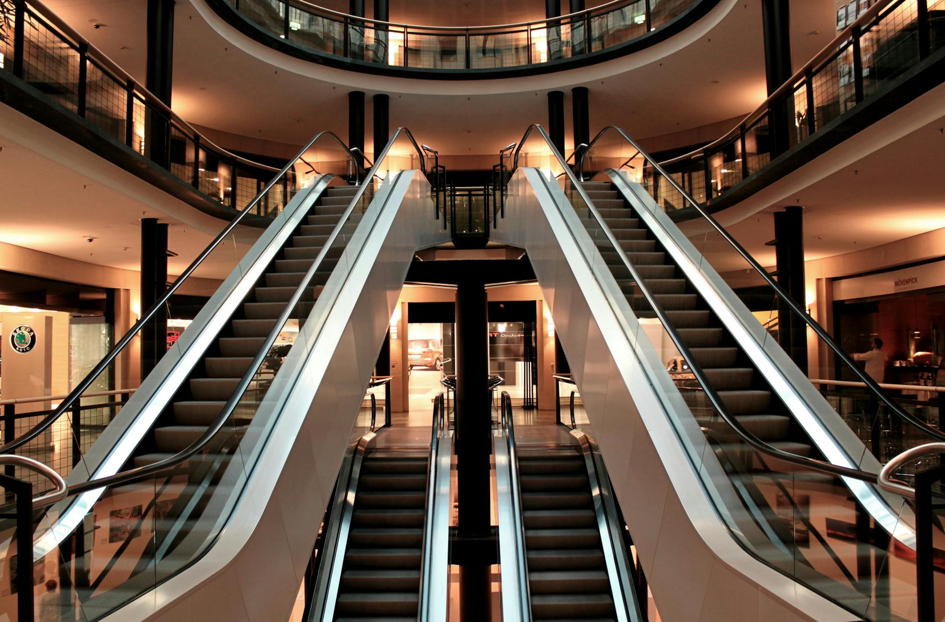 Indoor shopping mall escalator