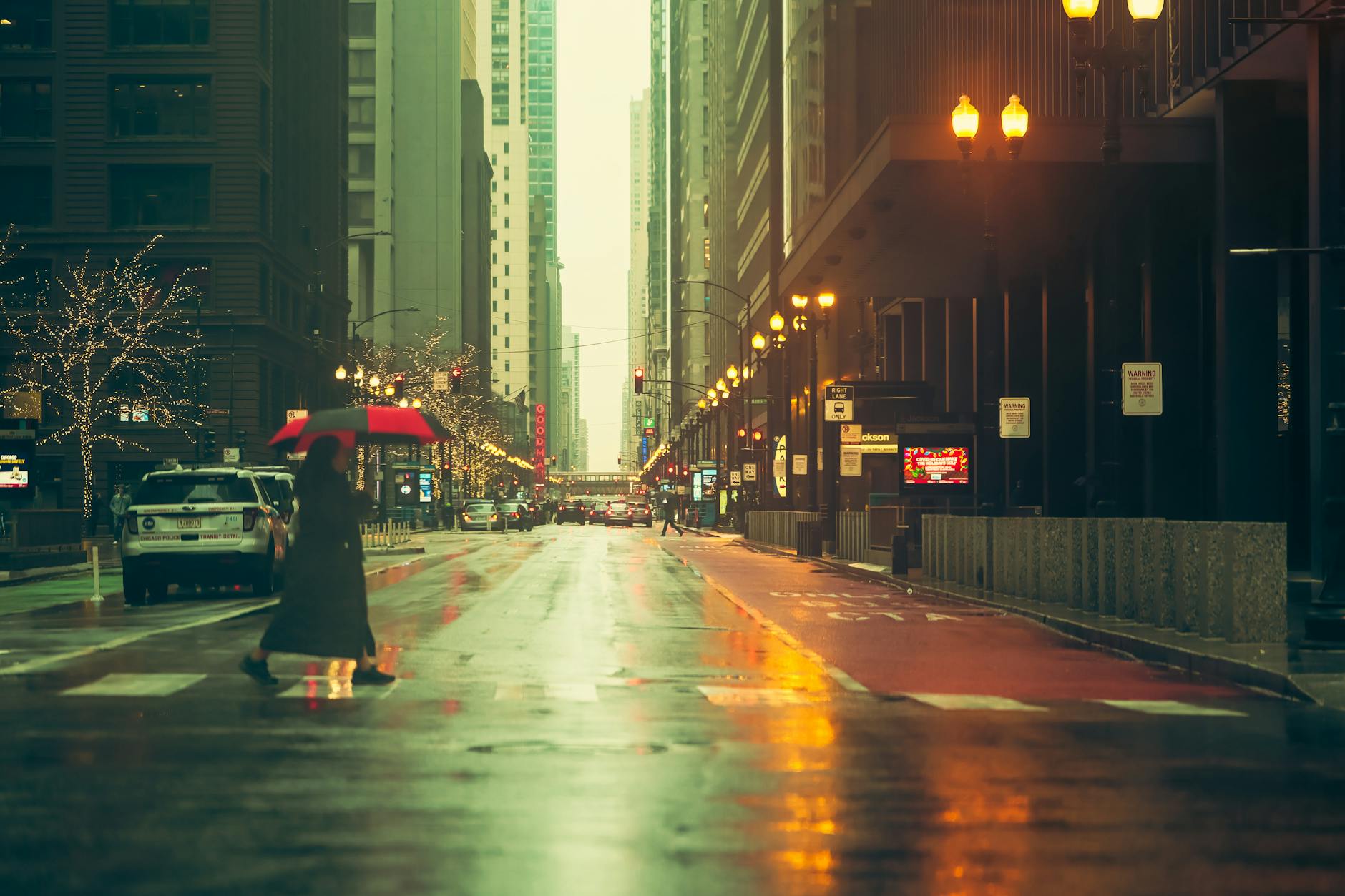 Rainy Vancouver street with umbrellas