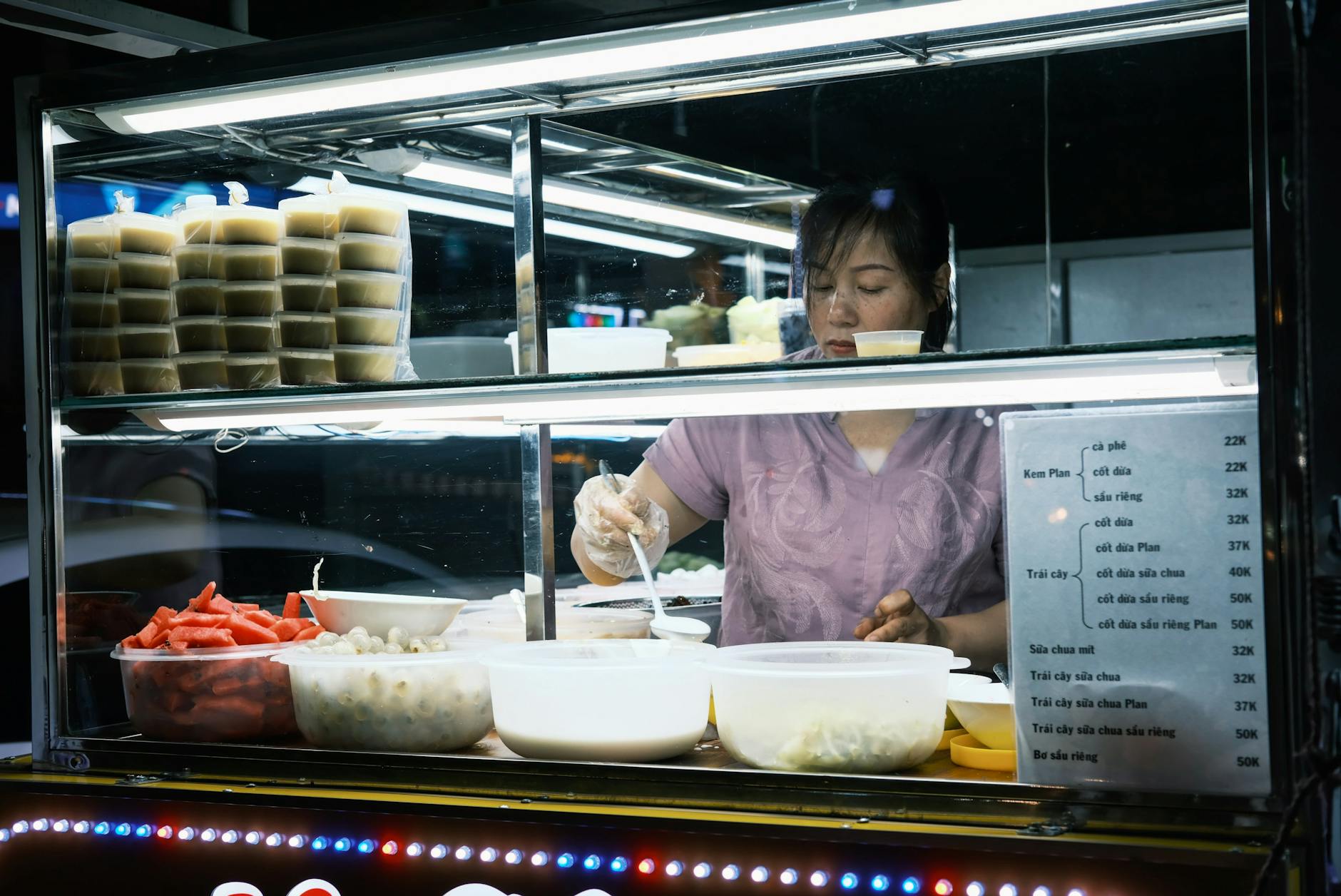 Asian food stall with fresh ingredients