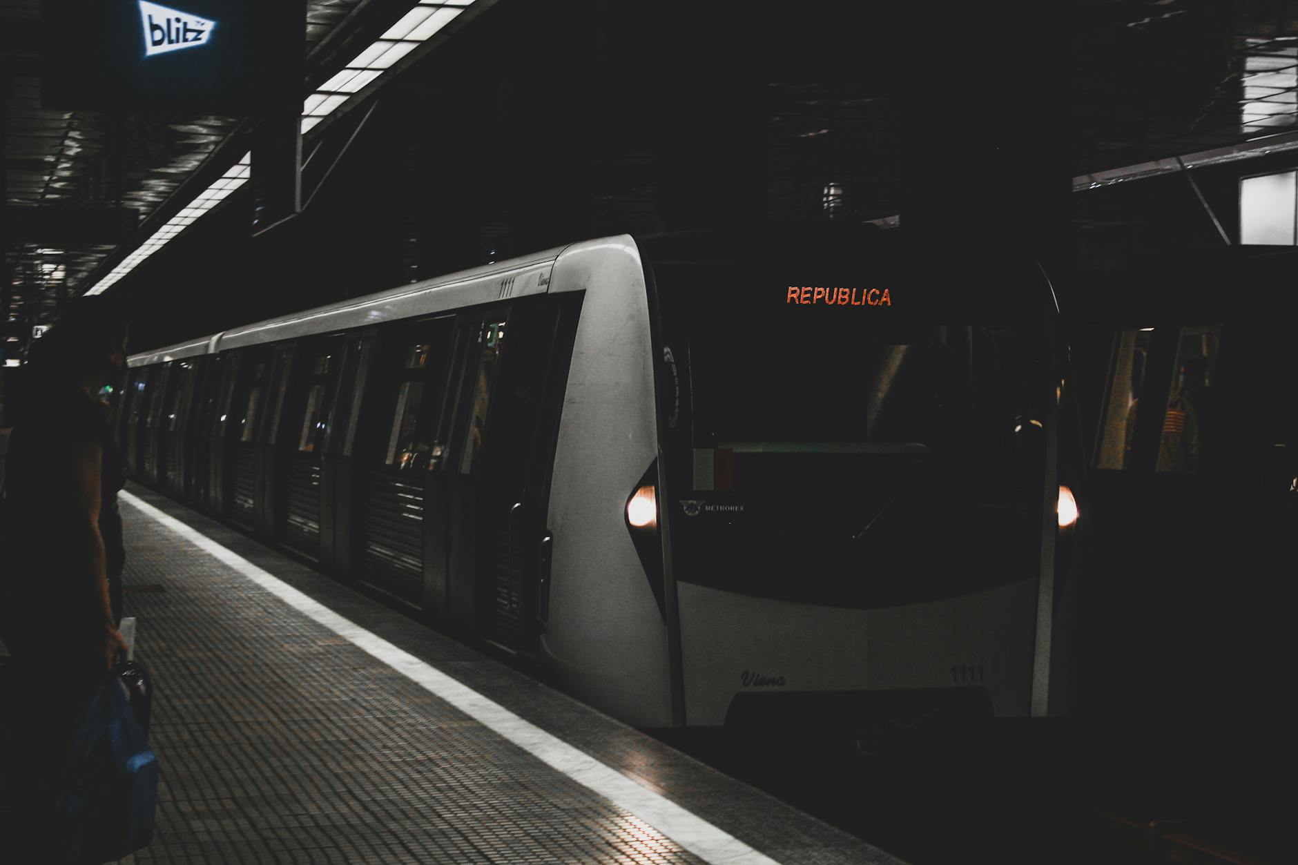 SkyTrain metro passing at night