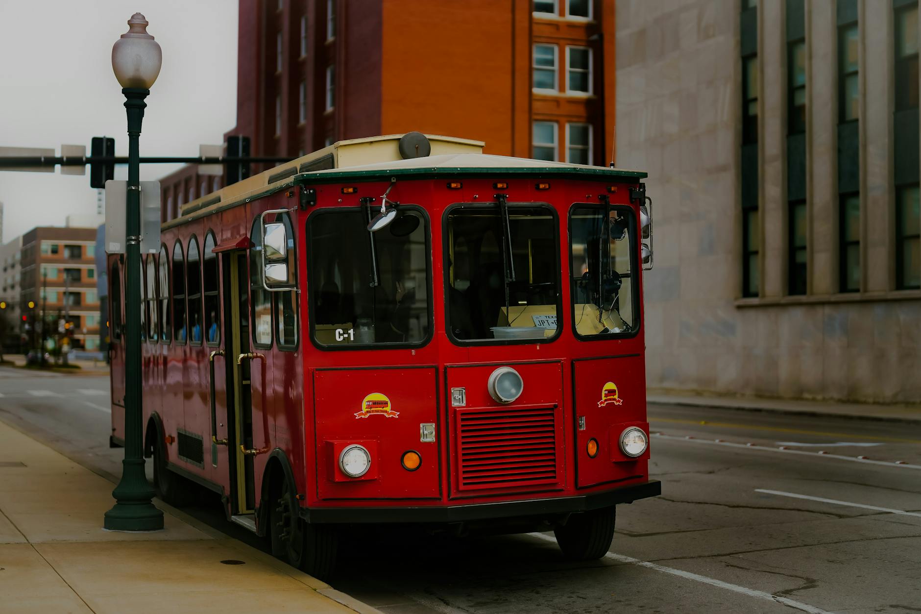 Vintage trolley bus serving park visitors