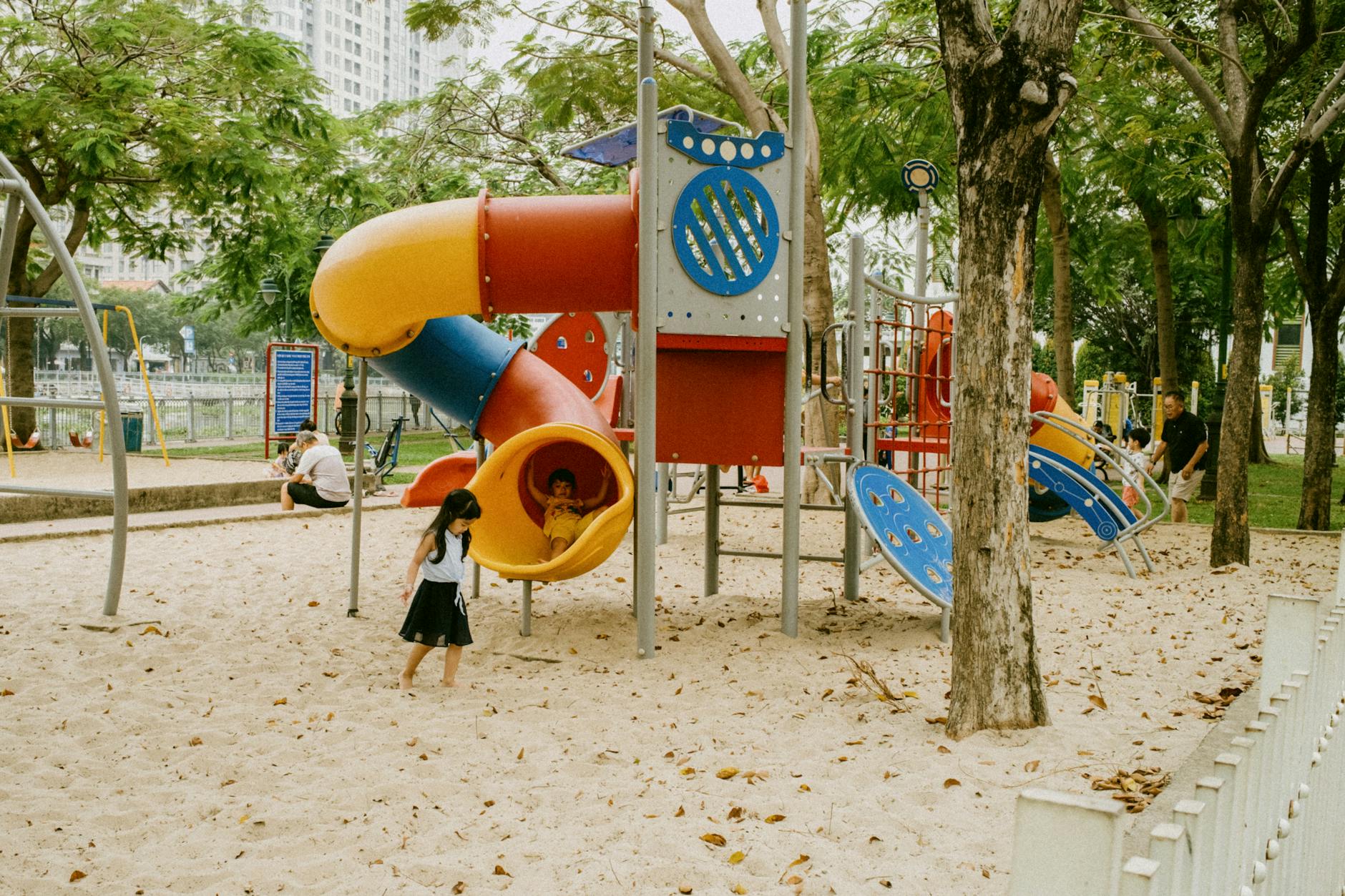 Children playing on a park playground