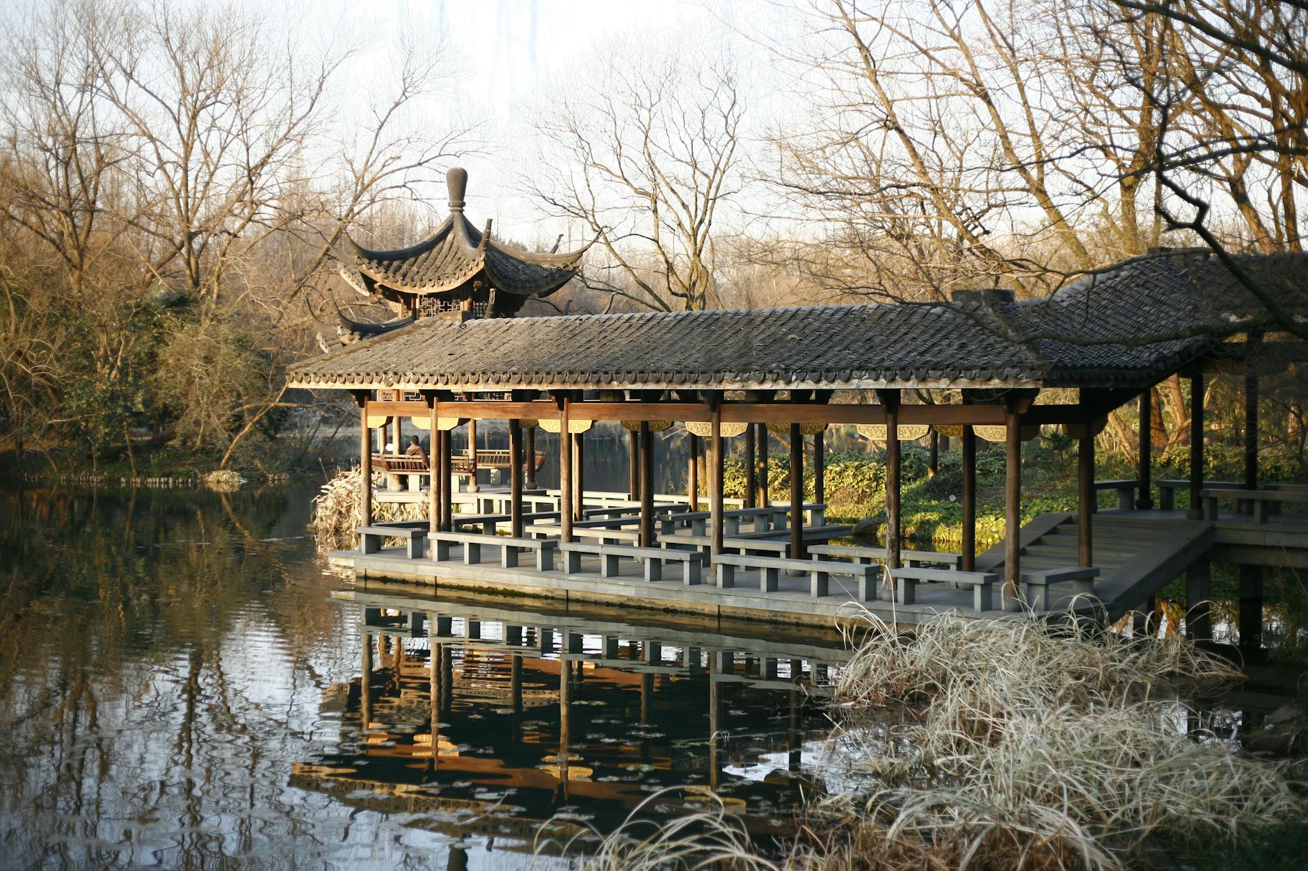 Chinese architecture pavilion overlooking water