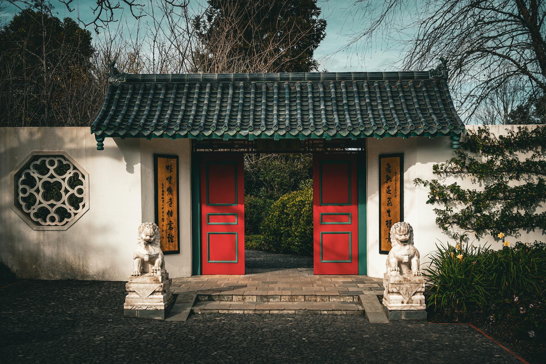 Asian garden entrance pavilion
