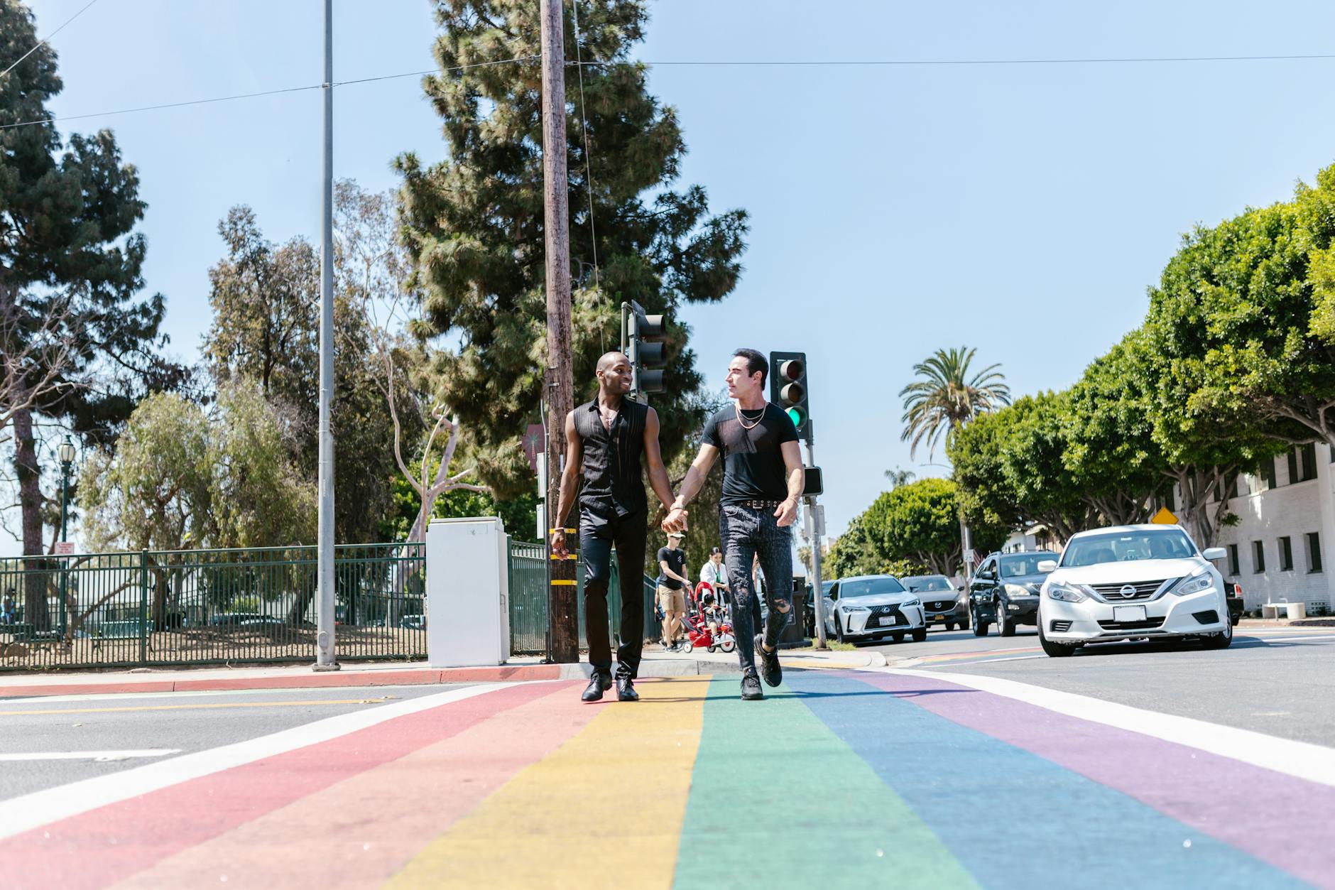 Rainbow crosswalk pride street pink