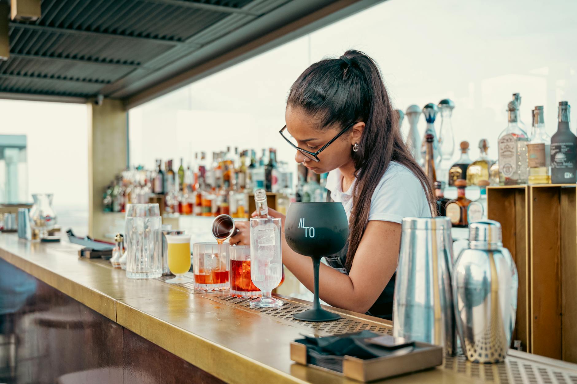 Rooftop cocktail bar evening