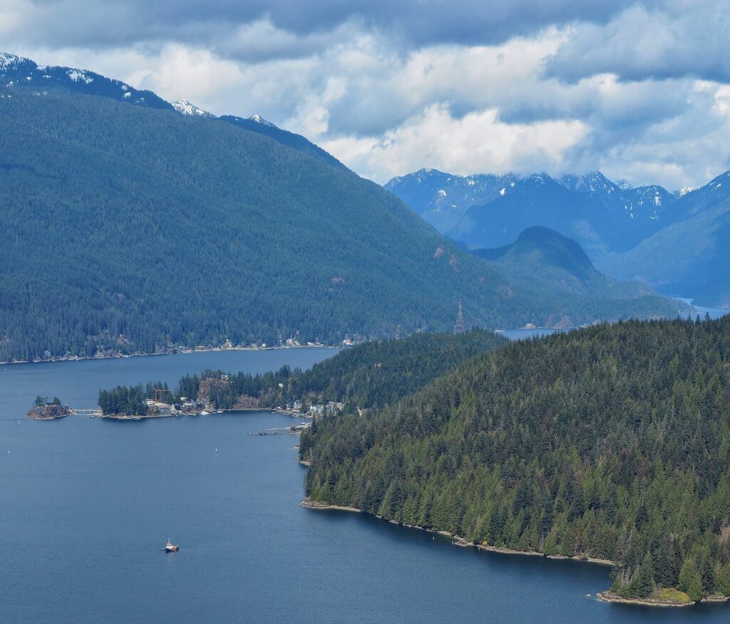 Burrard Inlet and the mouth of Indian Arm seen from Burnaby Mountain