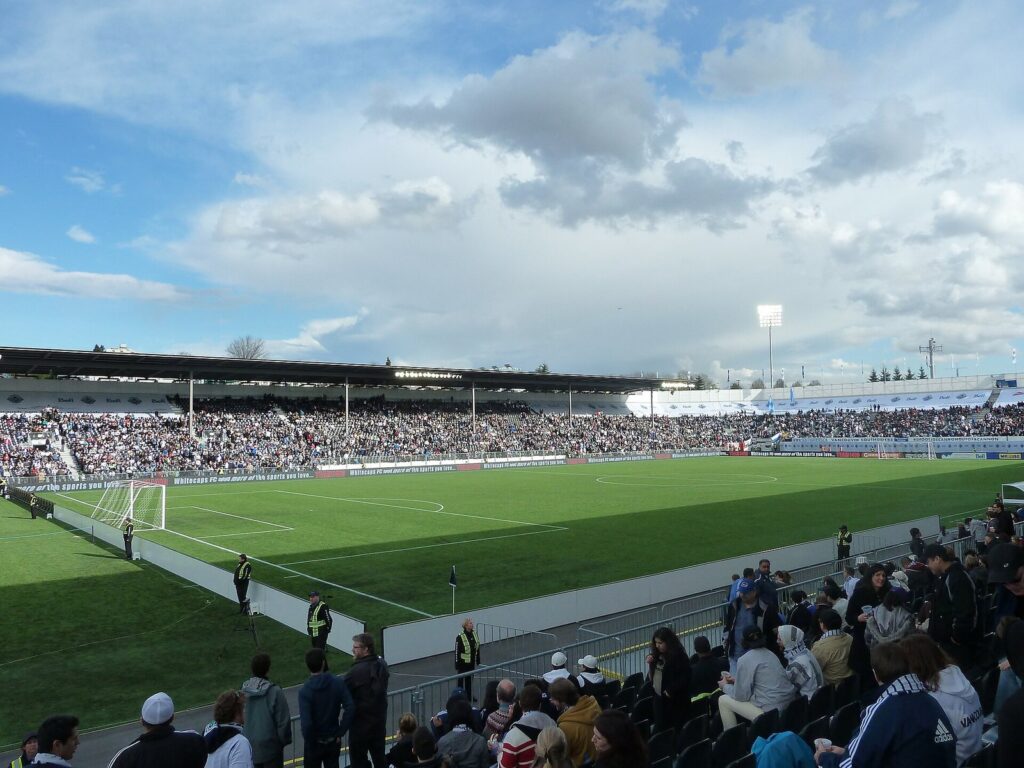 Whitecaps fans in the stands at Empire Field, the temporary stadium at Hastings Park, in 2011